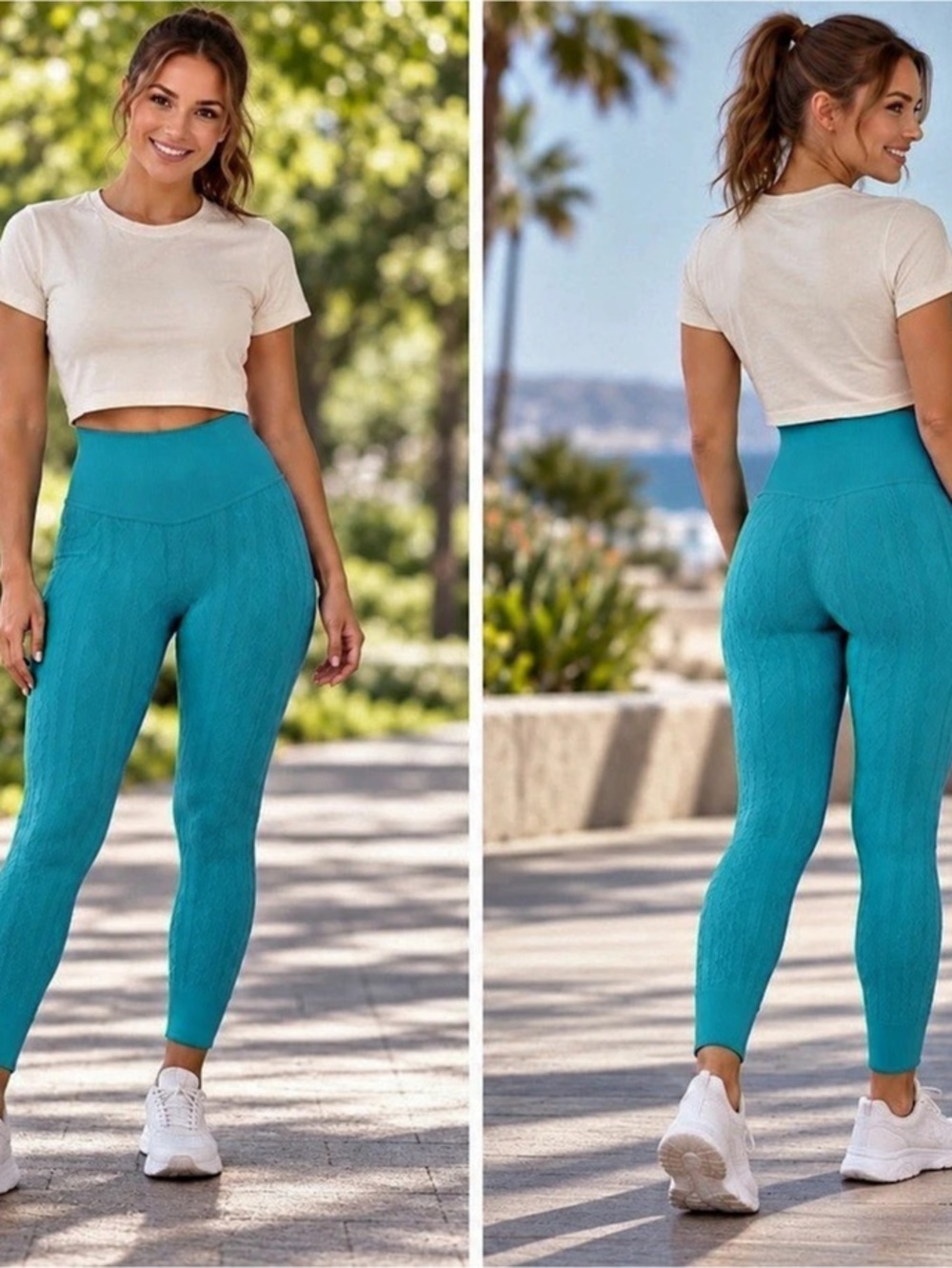 Joyspun 7/8-Length High-Rise Legging Cable Knit High-Rise Leggings in Blue Size